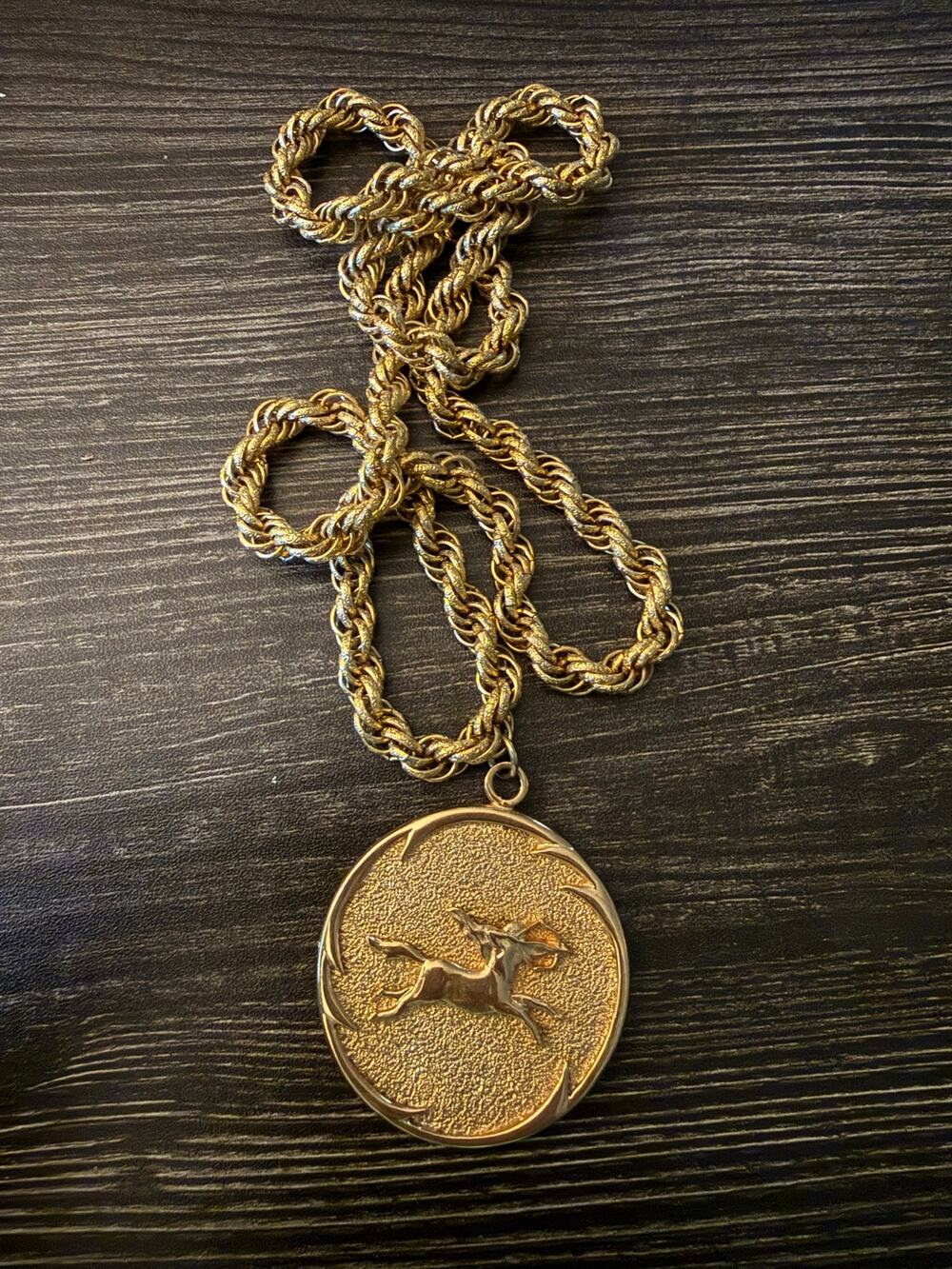 Vintage Chunky Gold-Tone Sagittarius Centaur Medallion Necklace
